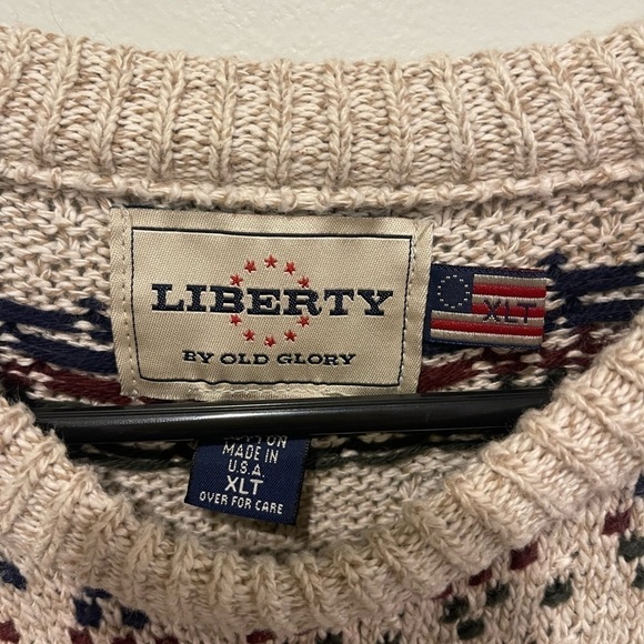 Vintage 90’s Men’s Liberty by Old Glory Sweater Blue Red Green Tan Size XLT - Picture 4 of 6